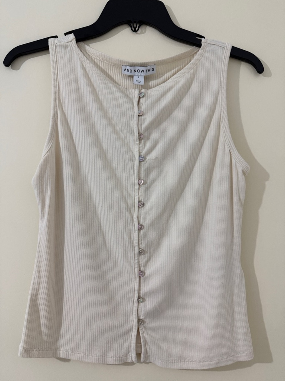 And Now This Cream Ribbed Button-Front Tank